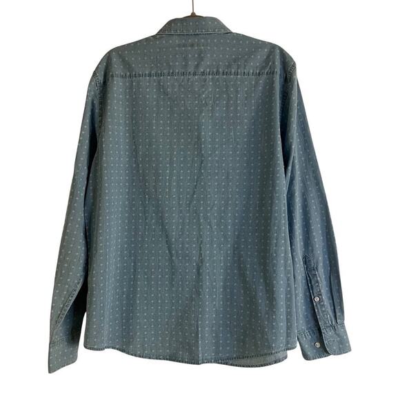 Perry Ellis Mens Chambray Diamond Design Long Sleeve Button Down Shirt- Size L - Picture 2 of 10